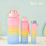 3 PCS Water Bottles With Straw, 2000ml 900ml 300ml ( with stickers )